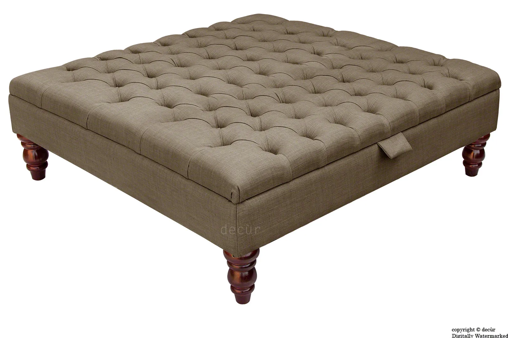Tiffany Buttoned Linen Footstool Large - Nutmeg with Optional Storage
