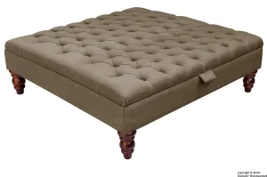 Tiffany Buttoned Linen Footstool Large - Nutmeg with Optional Storage