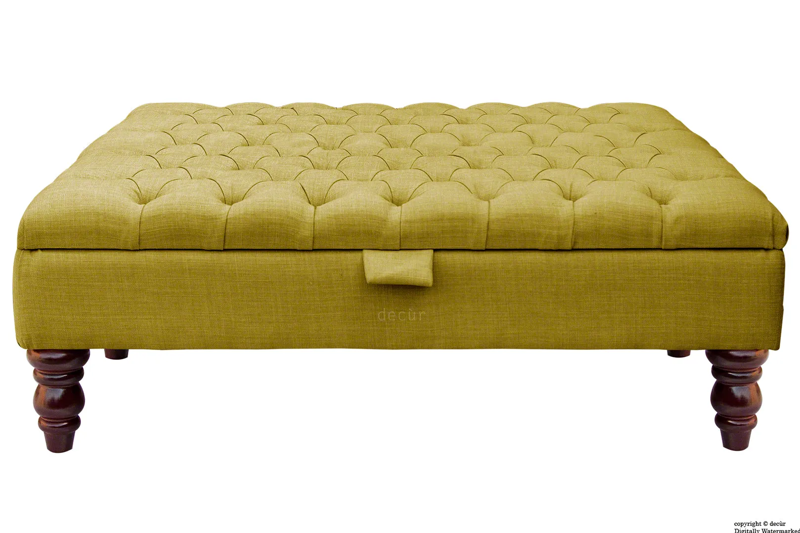 Tiffany Buttoned Linen Footstool Large - Olive with Optional Storage