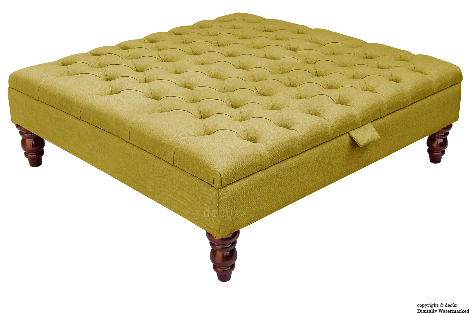 Tiffany Buttoned Linen Footstool Large - Olive with Optional Storage