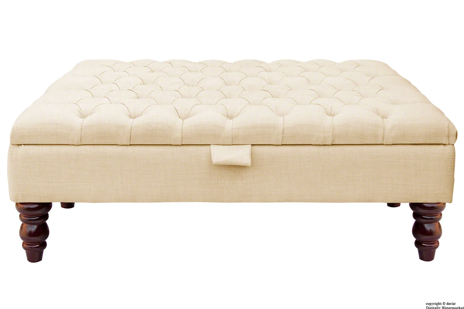 Tiffany Buttoned Linen Footstool Large - Pearl with Optional Storage