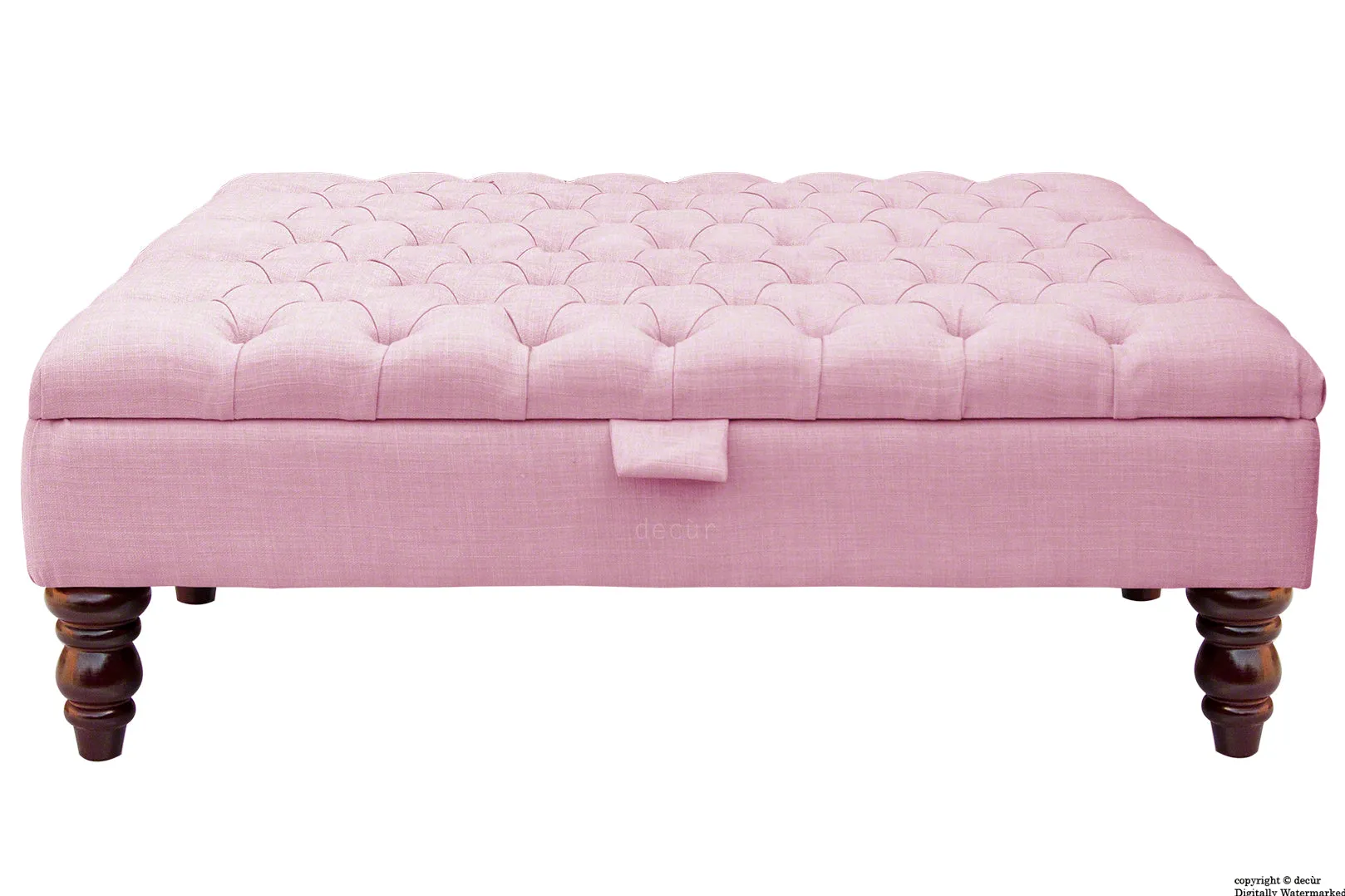 Tiffany Buttoned Linen Footstool Large - Pink with Optional Storage