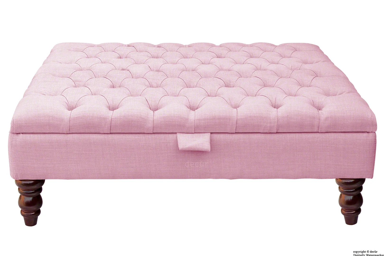 Tiffany Buttoned Linen Footstool Large - Pink with Optional Storage
