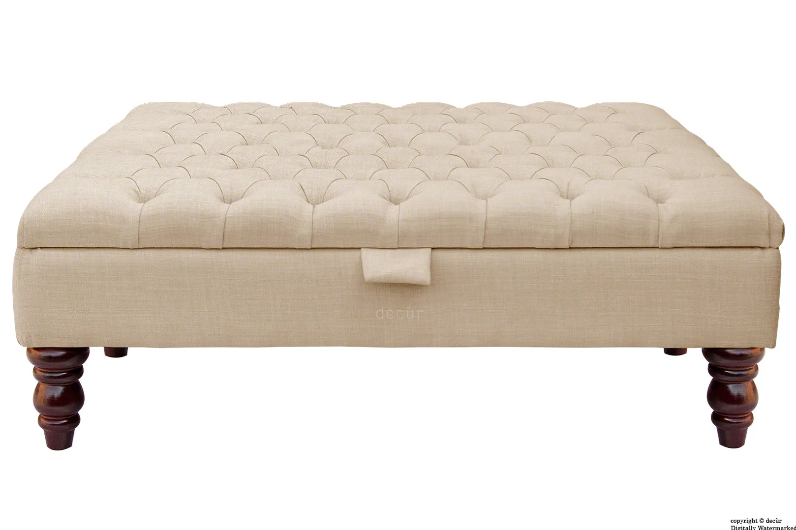 Tiffany Buttoned Linen Footstool Large - Sand with Optional Storage
