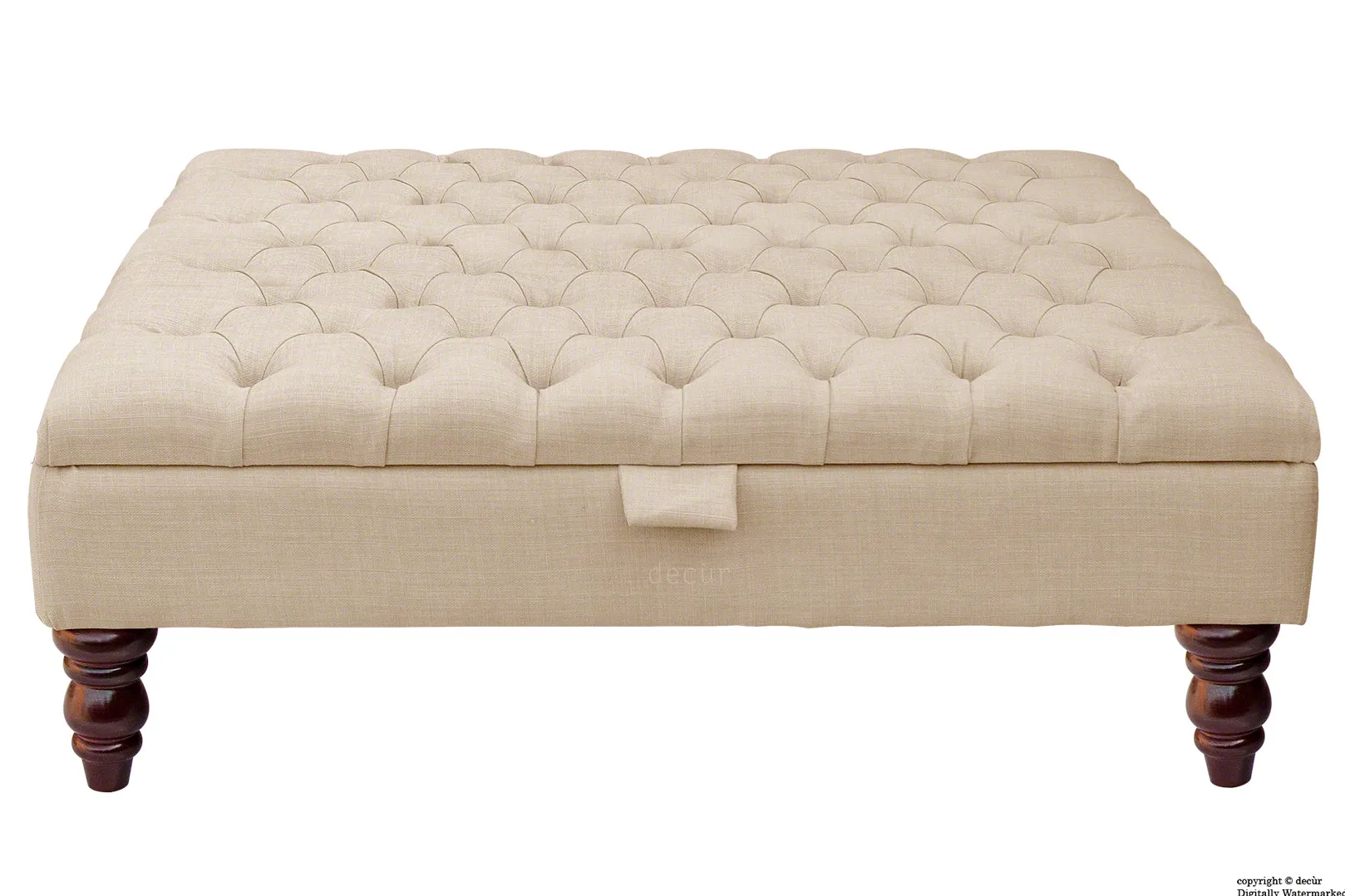 Tiffany Buttoned Linen Footstool Large - Sand with Optional Storage