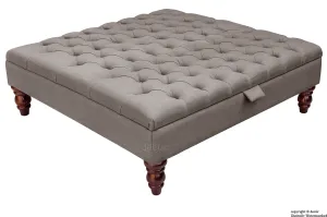 Tiffany Buttoned Linen Footstool Large - Slate with Optional Storage