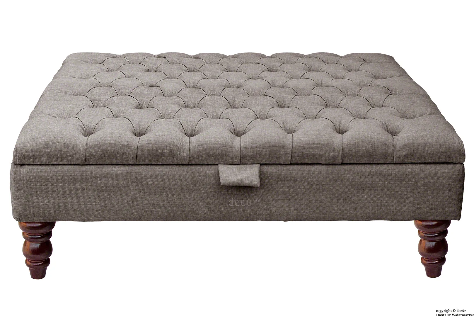 Tiffany Buttoned Linen Footstool Large - Slate with Optional Storage