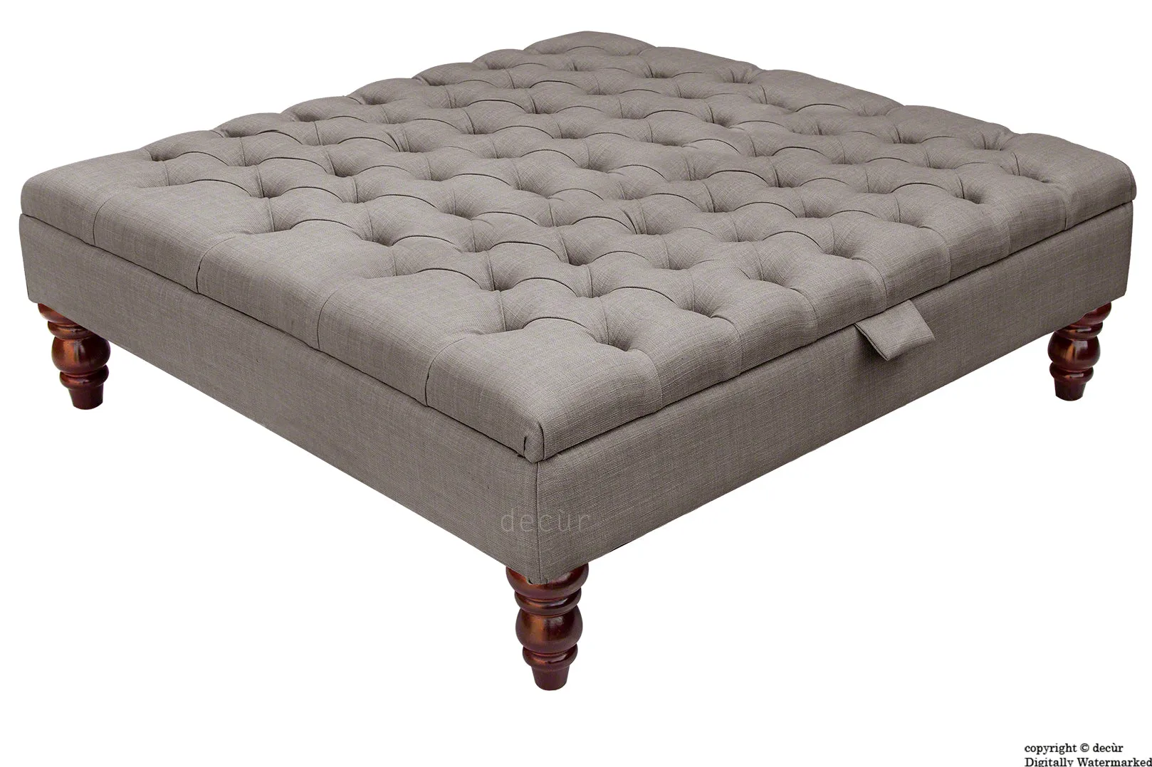 Tiffany Buttoned Linen Footstool Large - Slate with Optional Storage
