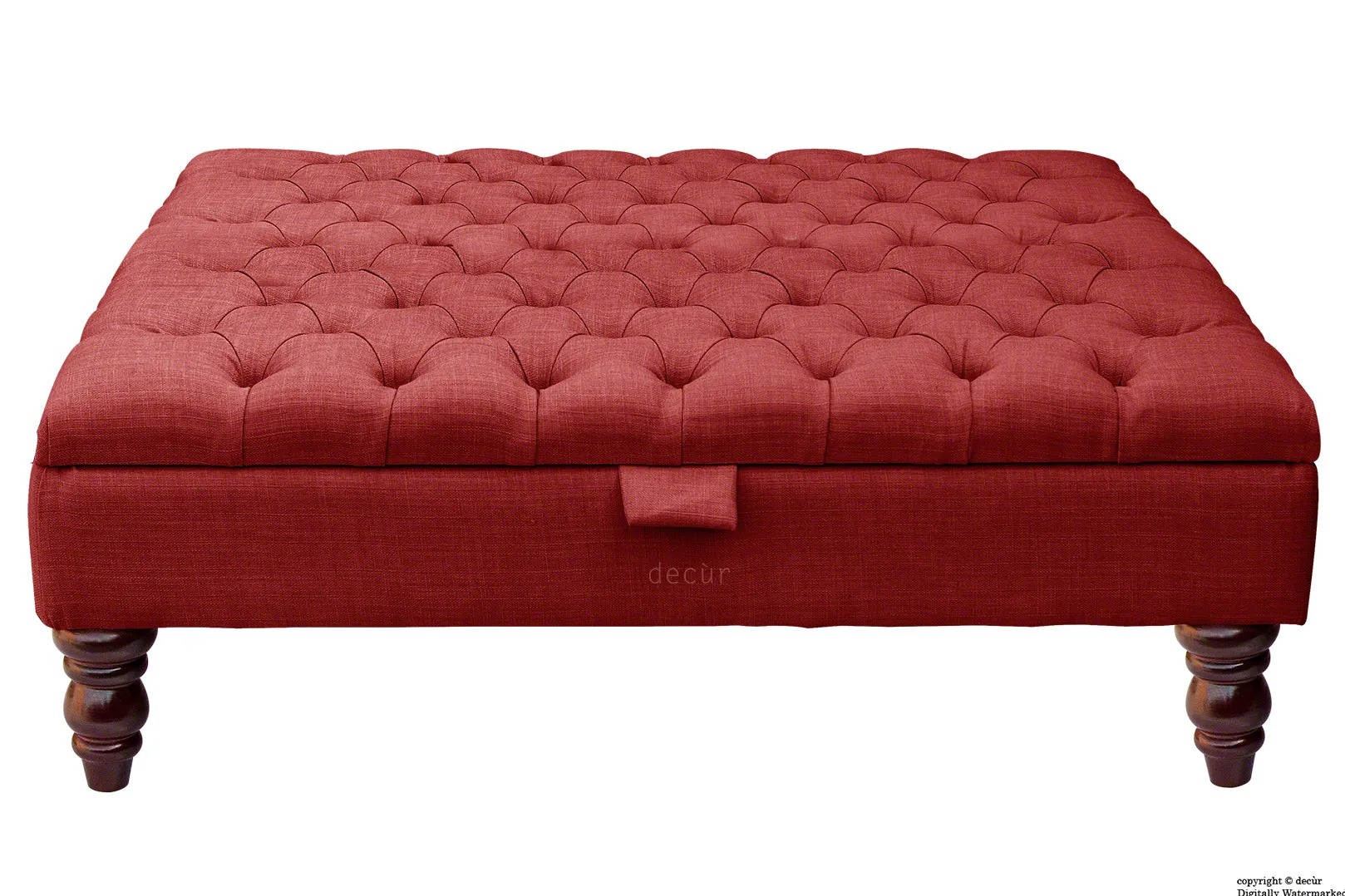 Tiffany Buttoned Linen Footstool Large - Wine with Optional Storage