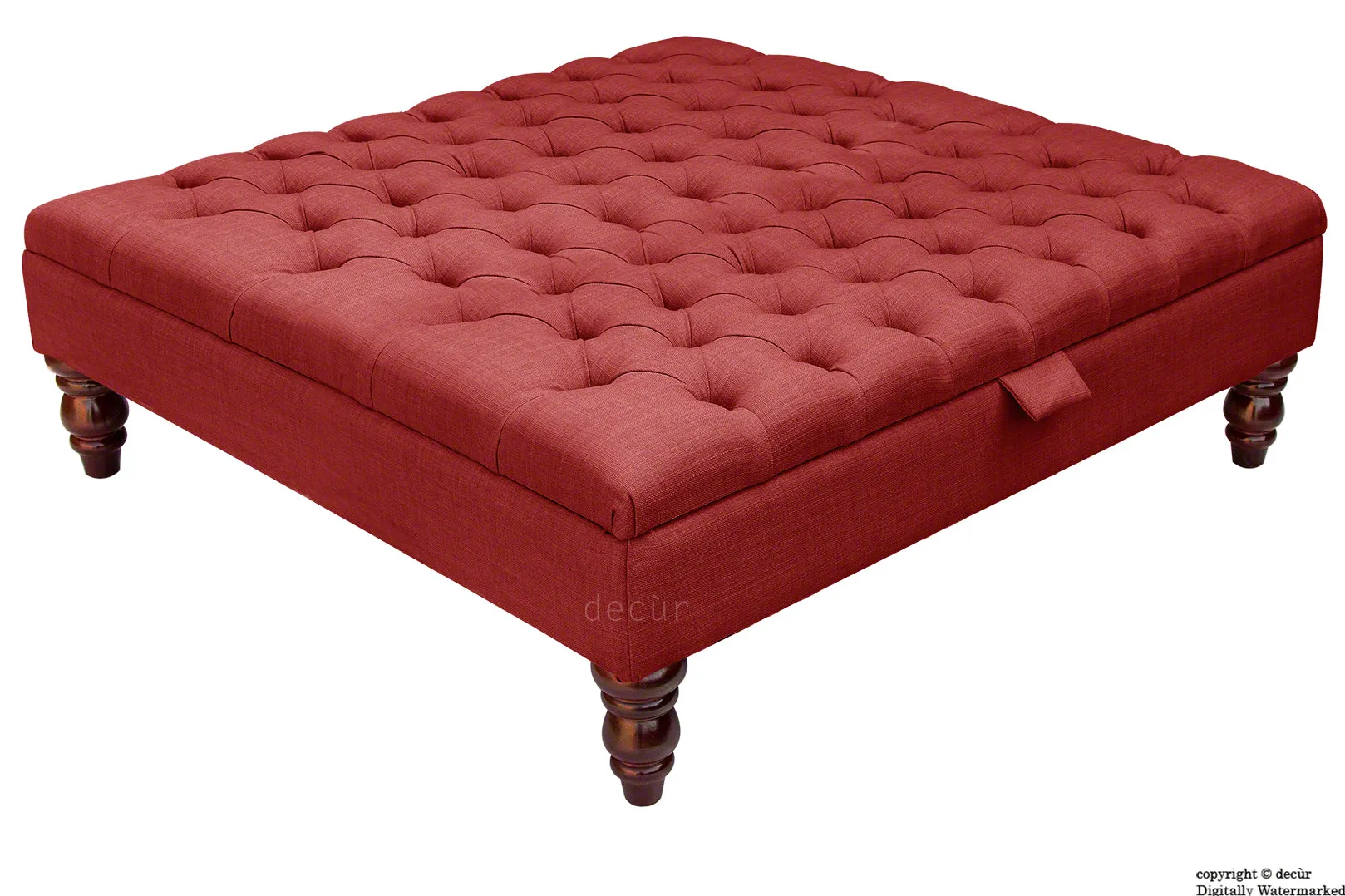 Tiffany Buttoned Linen Footstool Large - Wine with Optional Storage
