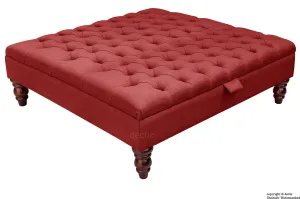 Tiffany Buttoned Linen Footstool Large - Wine with Optional Storage