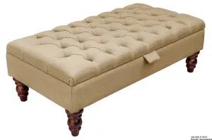 Tiffany Buttoned Linen Footstool - Mink with Optional Storage