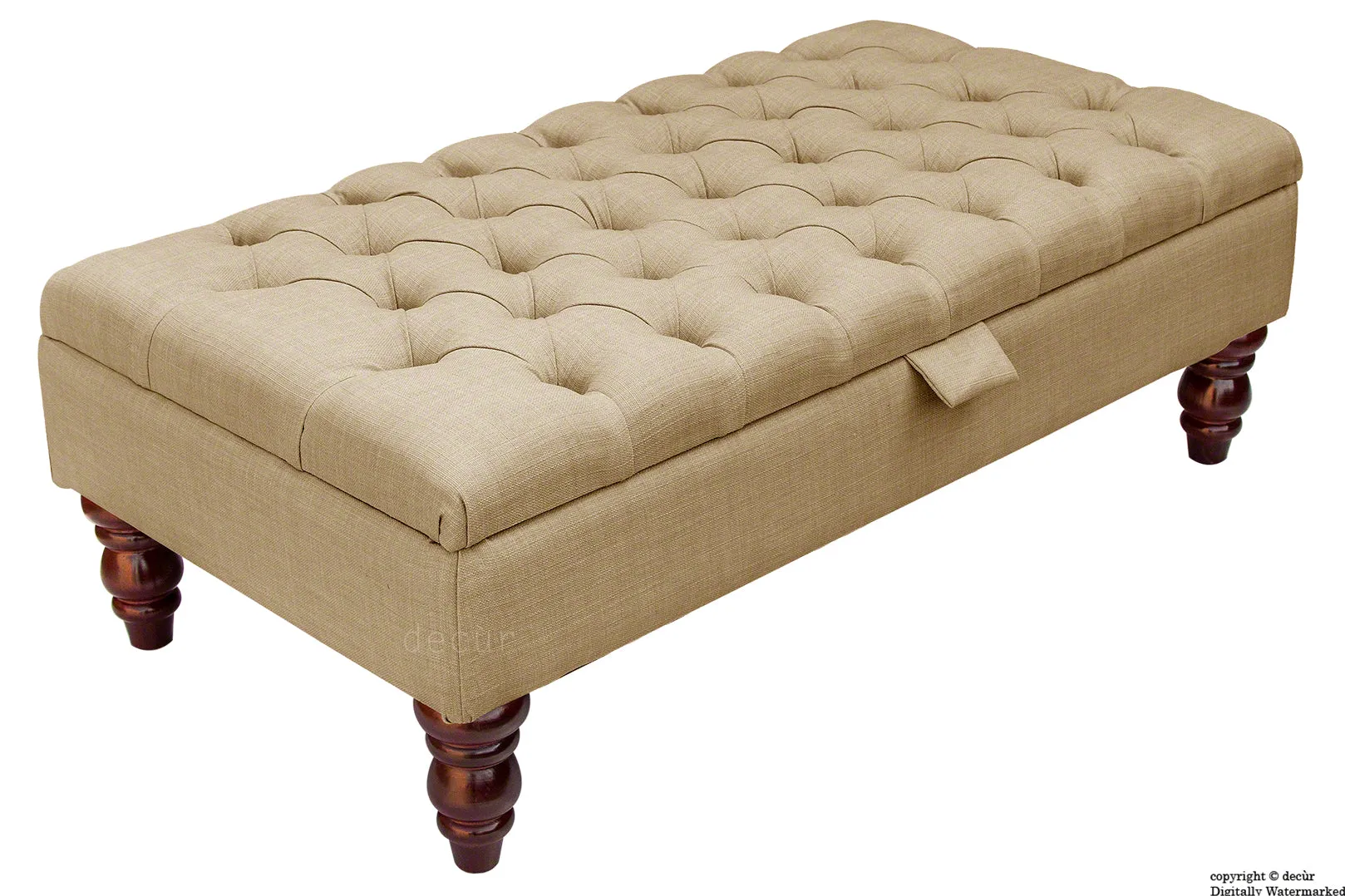 Tiffany Buttoned Linen Footstool - Mink with Optional Storage