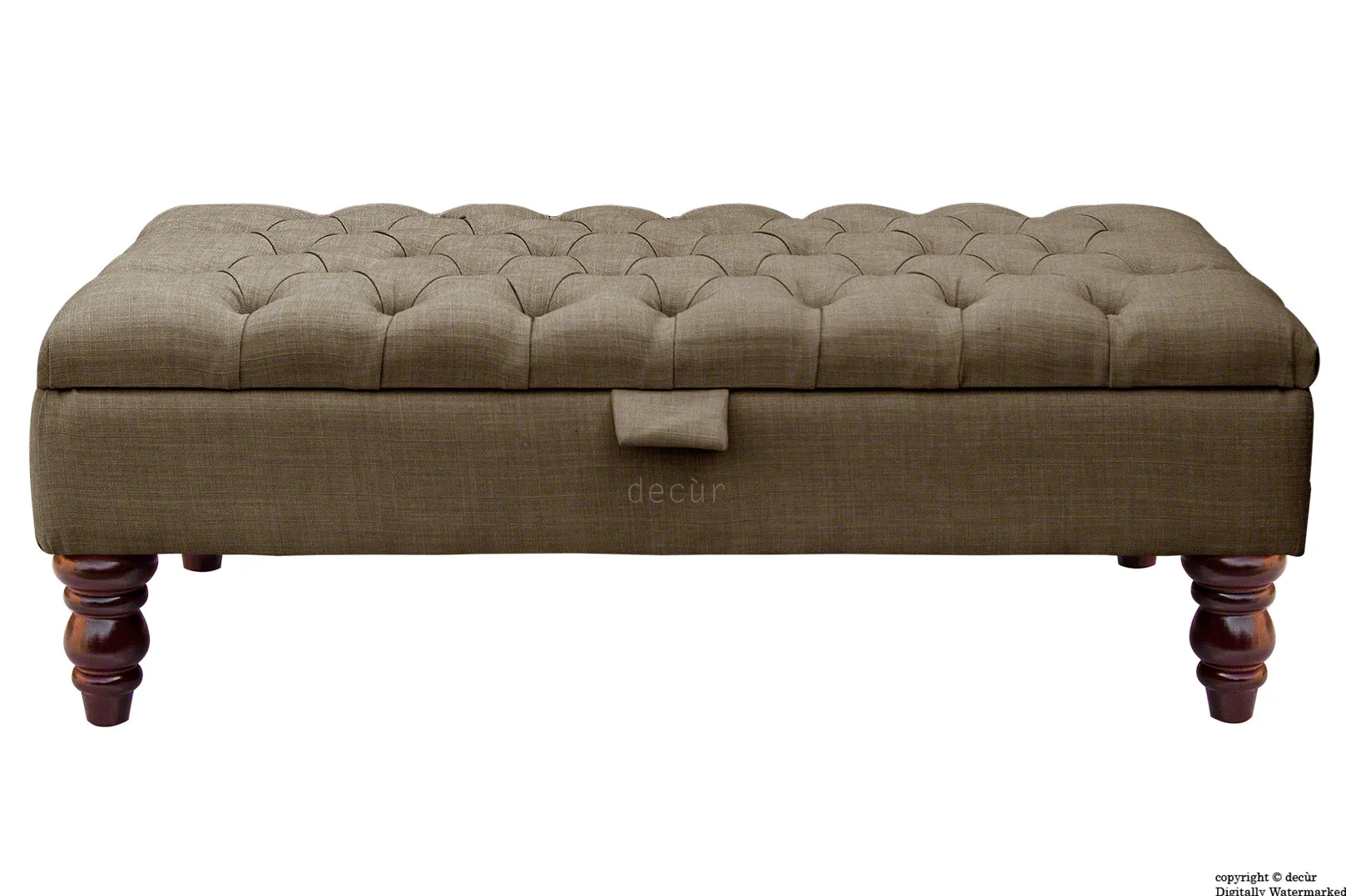 Tiffany Buttoned Linen Footstool - Nutmeg with Optional Storage