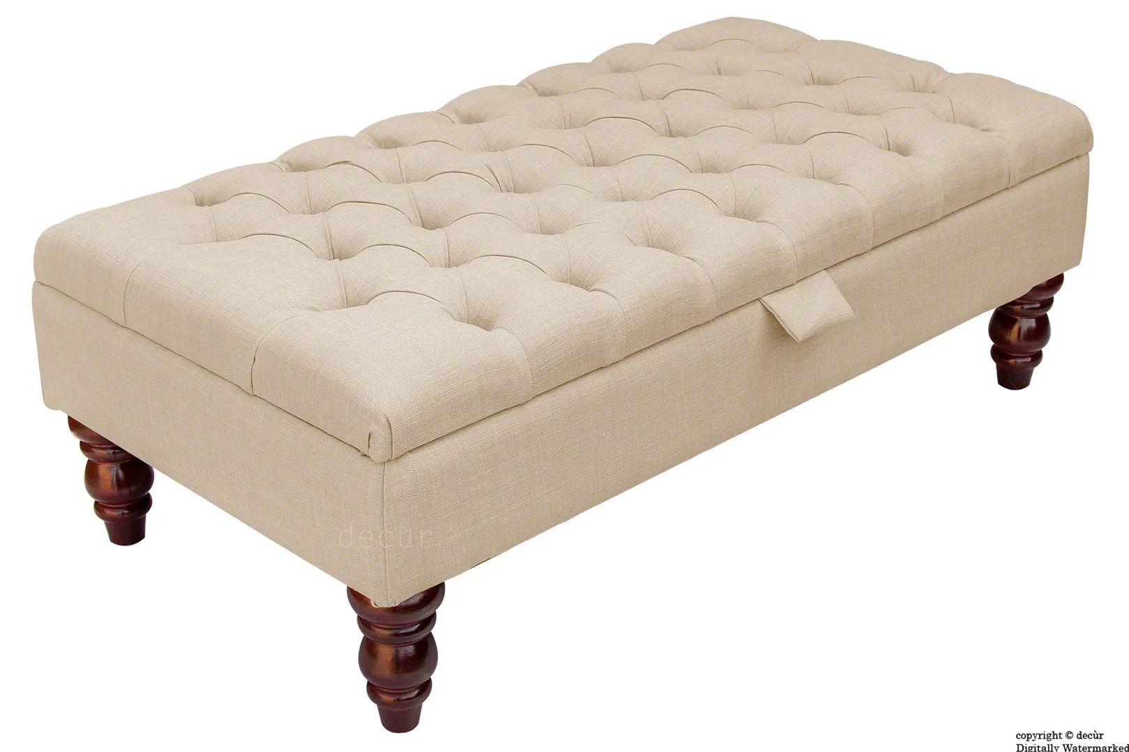 Tiffany Buttoned Linen Footstool - Sand with Optional Storage