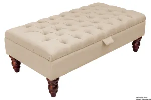 Tiffany Buttoned Linen Footstool - Sand with Optional Storage