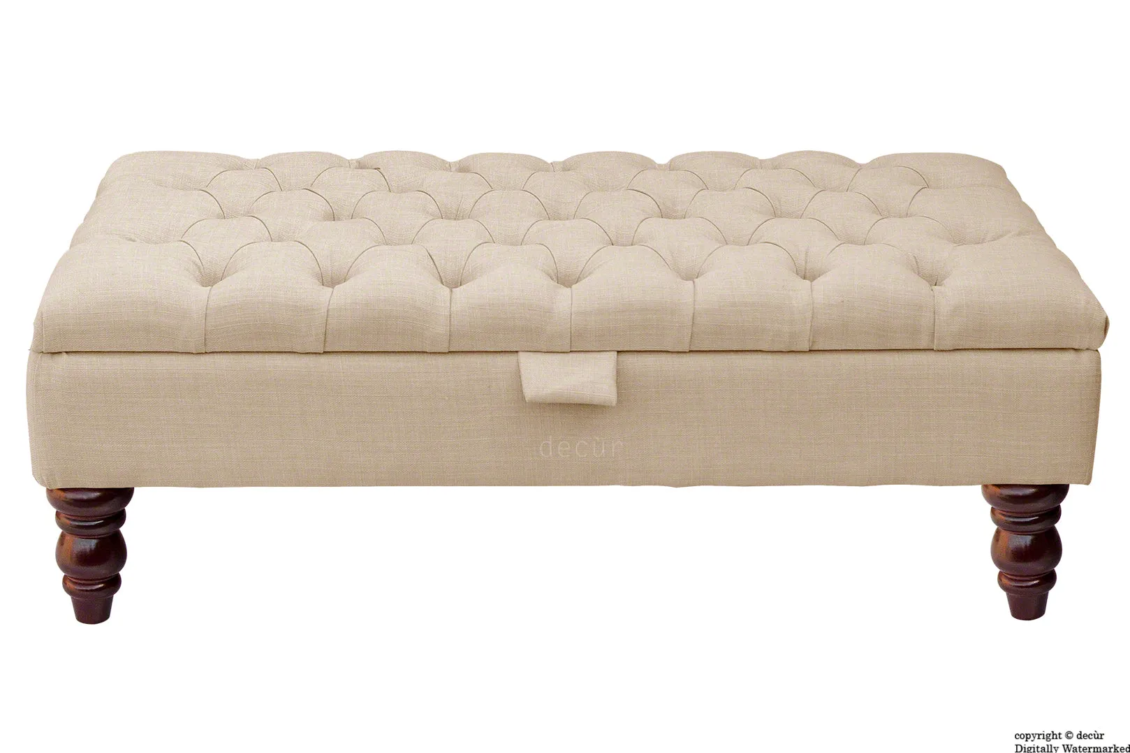 Tiffany Buttoned Linen Footstool - Sand with Optional Storage