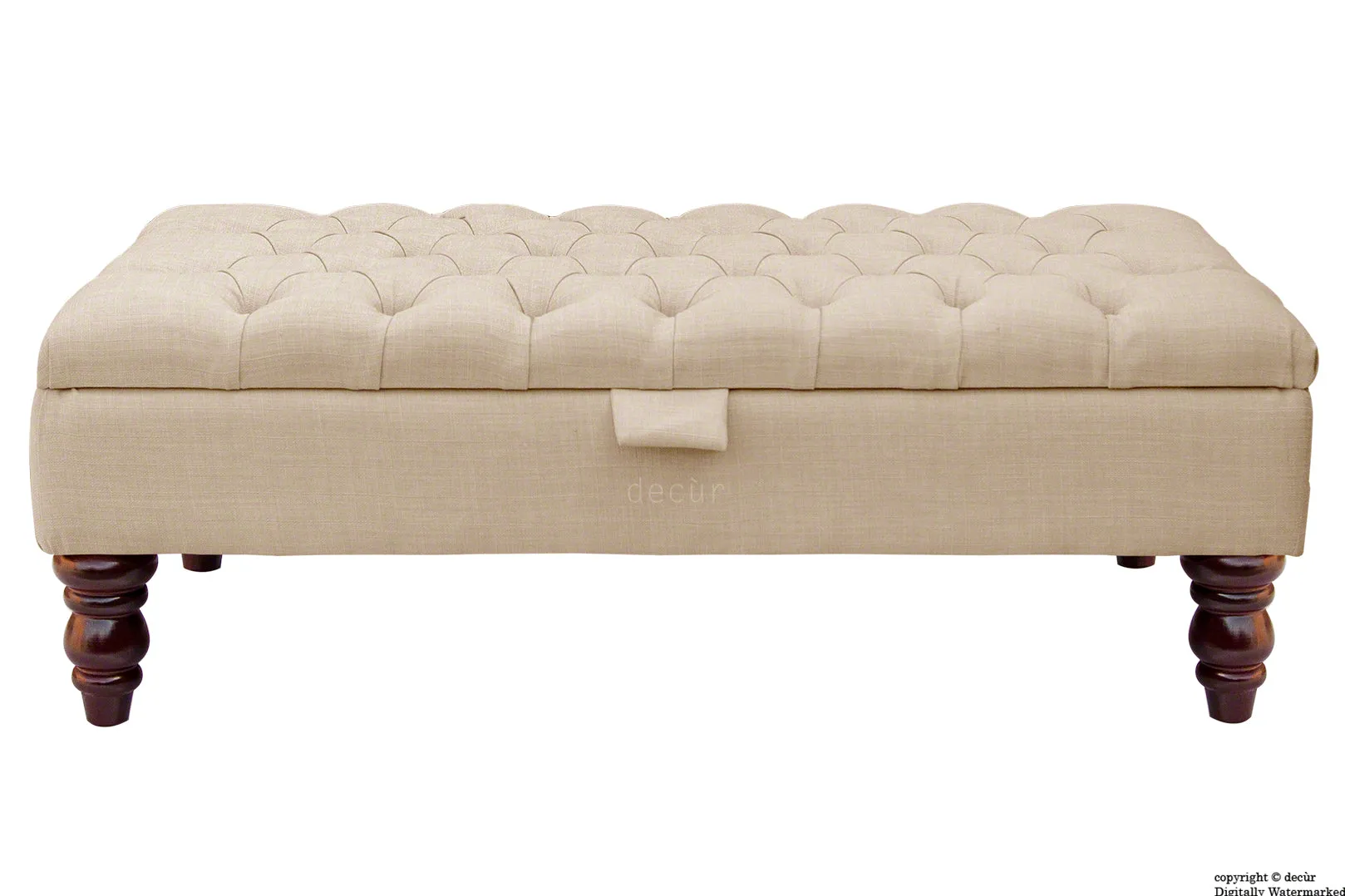 Tiffany Buttoned Linen Footstool - Sand with Optional Storage