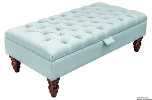 Tiffany Buttoned Linen Footstool - Sky Duck Egg Blue with Optional Storage