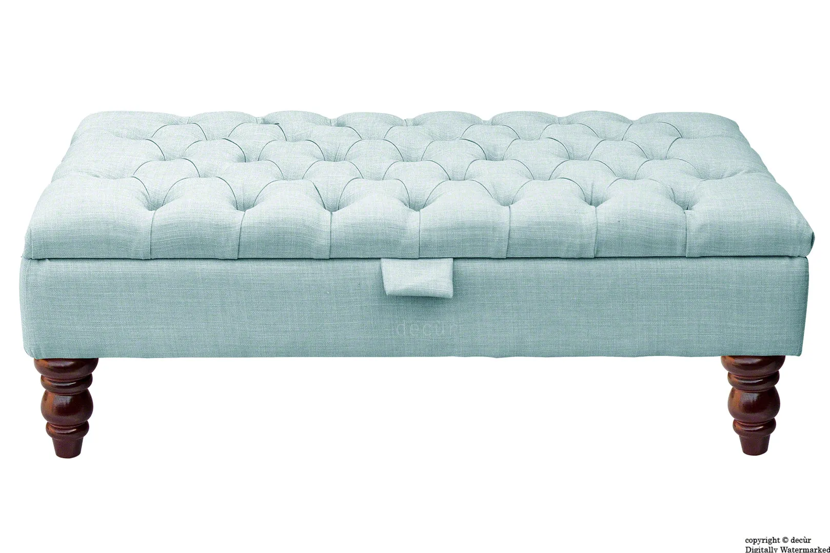 Tiffany Buttoned Linen Footstool - Sky Duck Egg Blue with Optional Storage