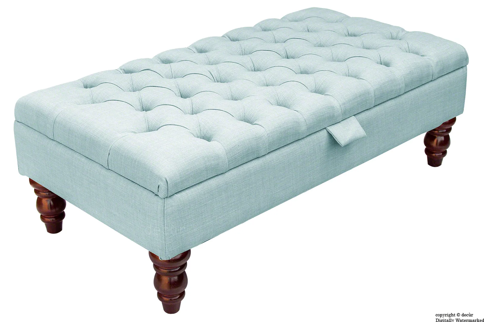 Tiffany Buttoned Linen Footstool - Sky Duck Egg Blue with Optional Storage