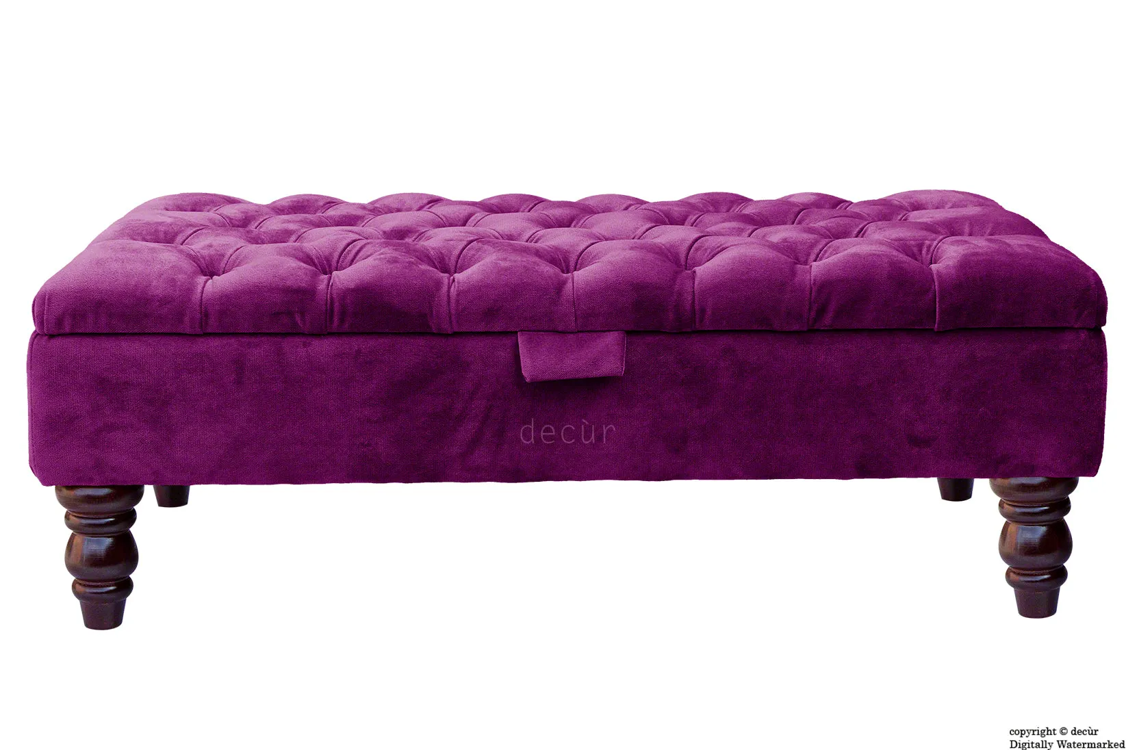 Tiffany Buttoned Velvet Footstool - Boysenberry with Optional Storage