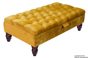 Tiffany Buttoned Velvet Footstool - Gold with Optional Storage