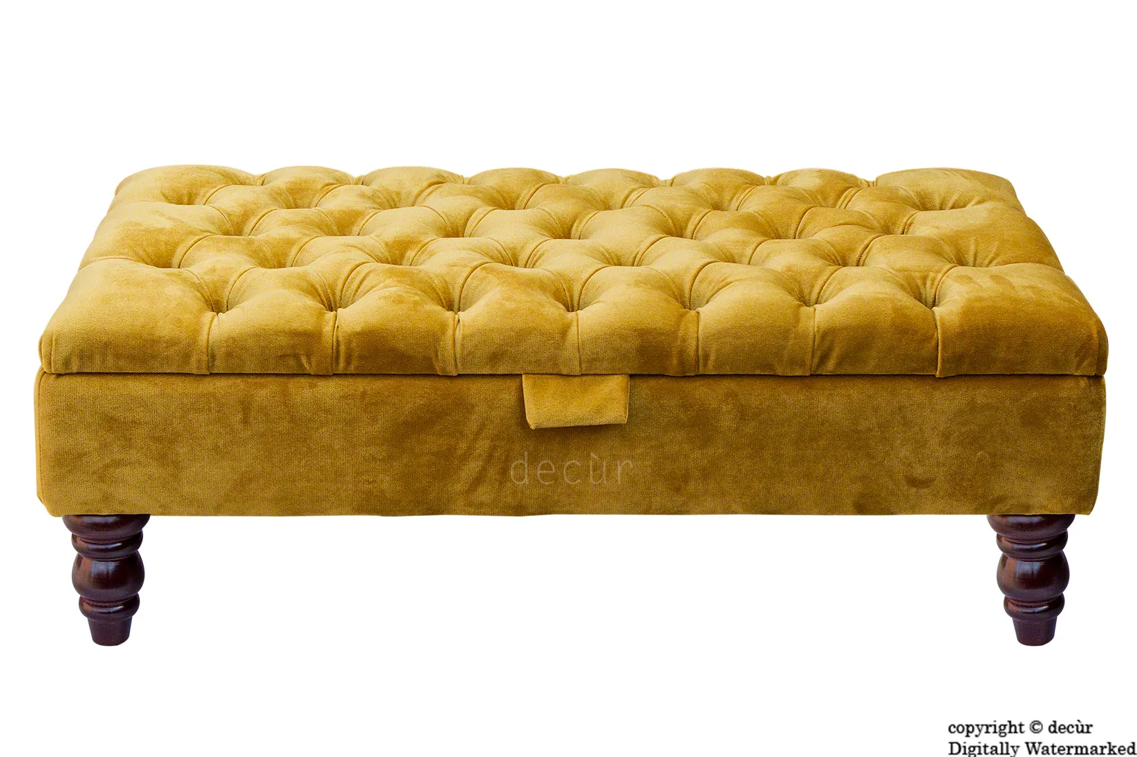 Tiffany Buttoned Velvet Footstool - Gold with Optional Storage