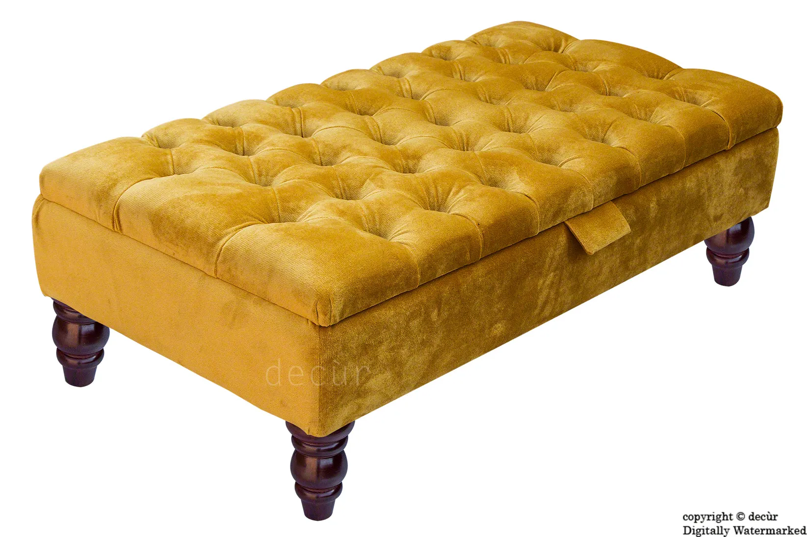 Tiffany Buttoned Velvet Footstool - Gold with Optional Storage