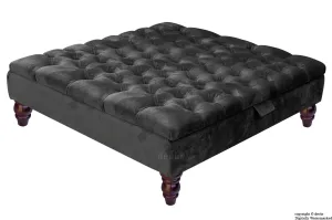 Tiffany Buttoned Velvet Footstool Large - Cosmic Black with Optional Storage