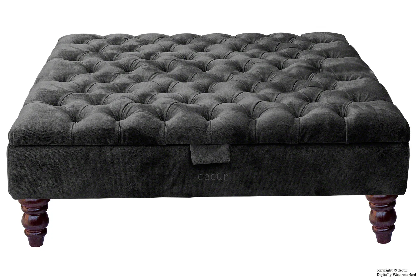 Tiffany Buttoned Velvet Footstool Large - Cosmic Black with Optional Storage