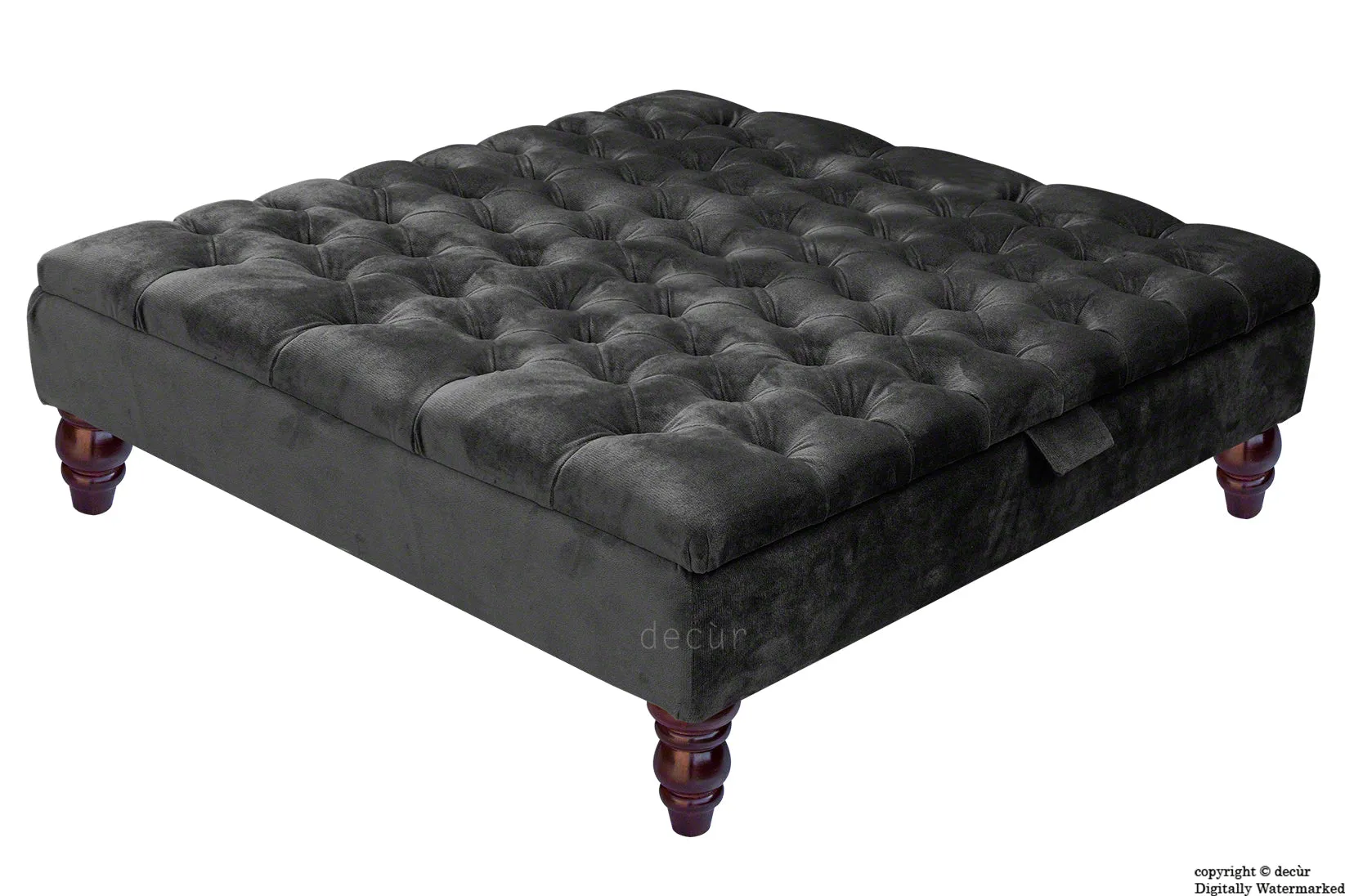 Tiffany Buttoned Velvet Footstool Large - Cosmic Black with Optional Storage