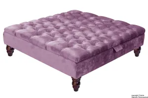 Tiffany Buttoned Velvet Footstool Large - Lavender with Optional Storage