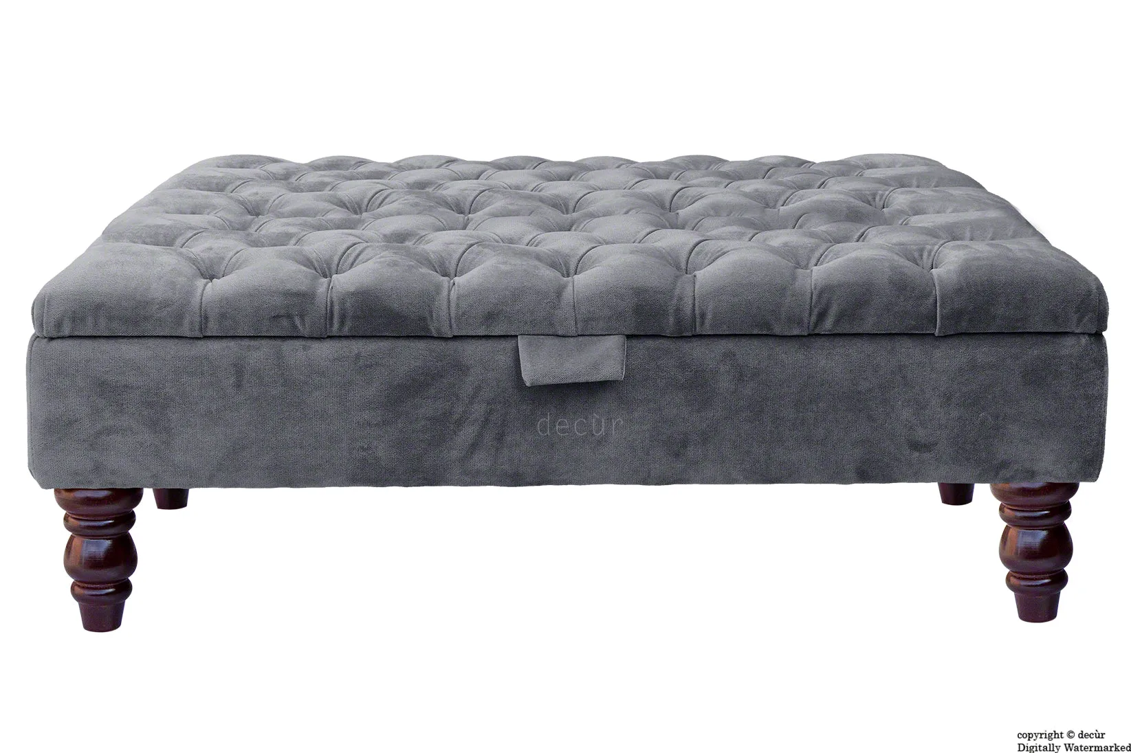 Tiffany Buttoned Velvet Footstool Large - Seal with Optional Storage