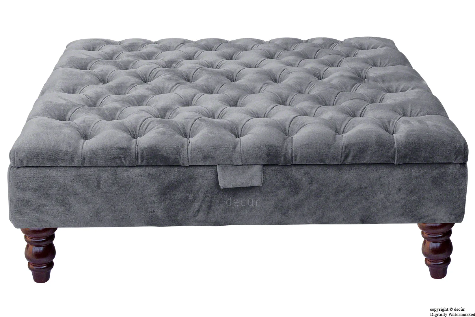 Tiffany Buttoned Velvet Footstool Large - Seal with Optional Storage