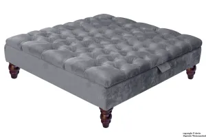 Tiffany Buttoned Velvet Footstool Large - Seal with Optional Storage