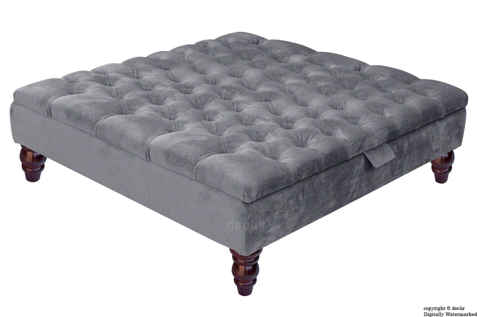 Tiffany Buttoned Velvet Footstool Large - Seal with Optional Storage