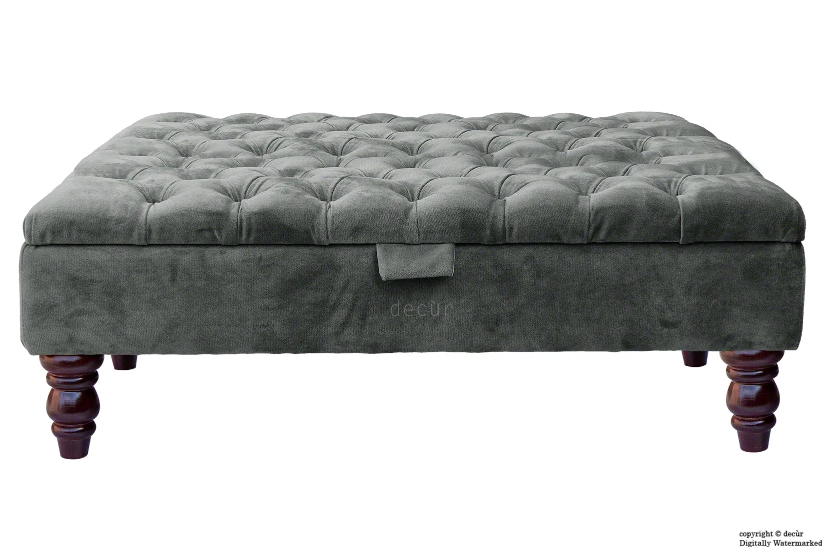 Tiffany Buttoned Velvet Footstool Large - Slate with Optional Storage