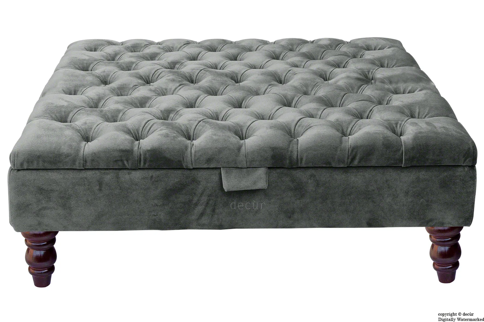 Tiffany Buttoned Velvet Footstool Large - Slate with Optional Storage