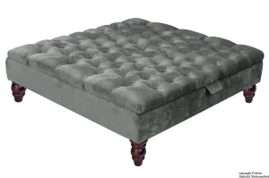 Tiffany Buttoned Velvet Footstool Large - Slate with Optional Storage