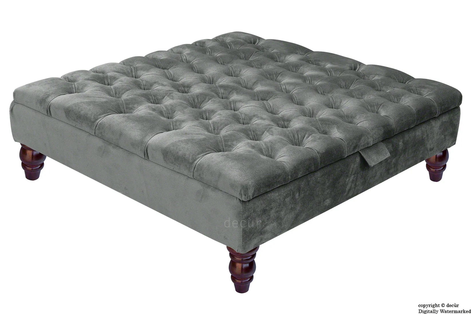 Tiffany Buttoned Velvet Footstool Large - Slate with Optional Storage