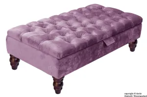 Tiffany Buttoned Velvet Footstool - Lavender with Optional Storage