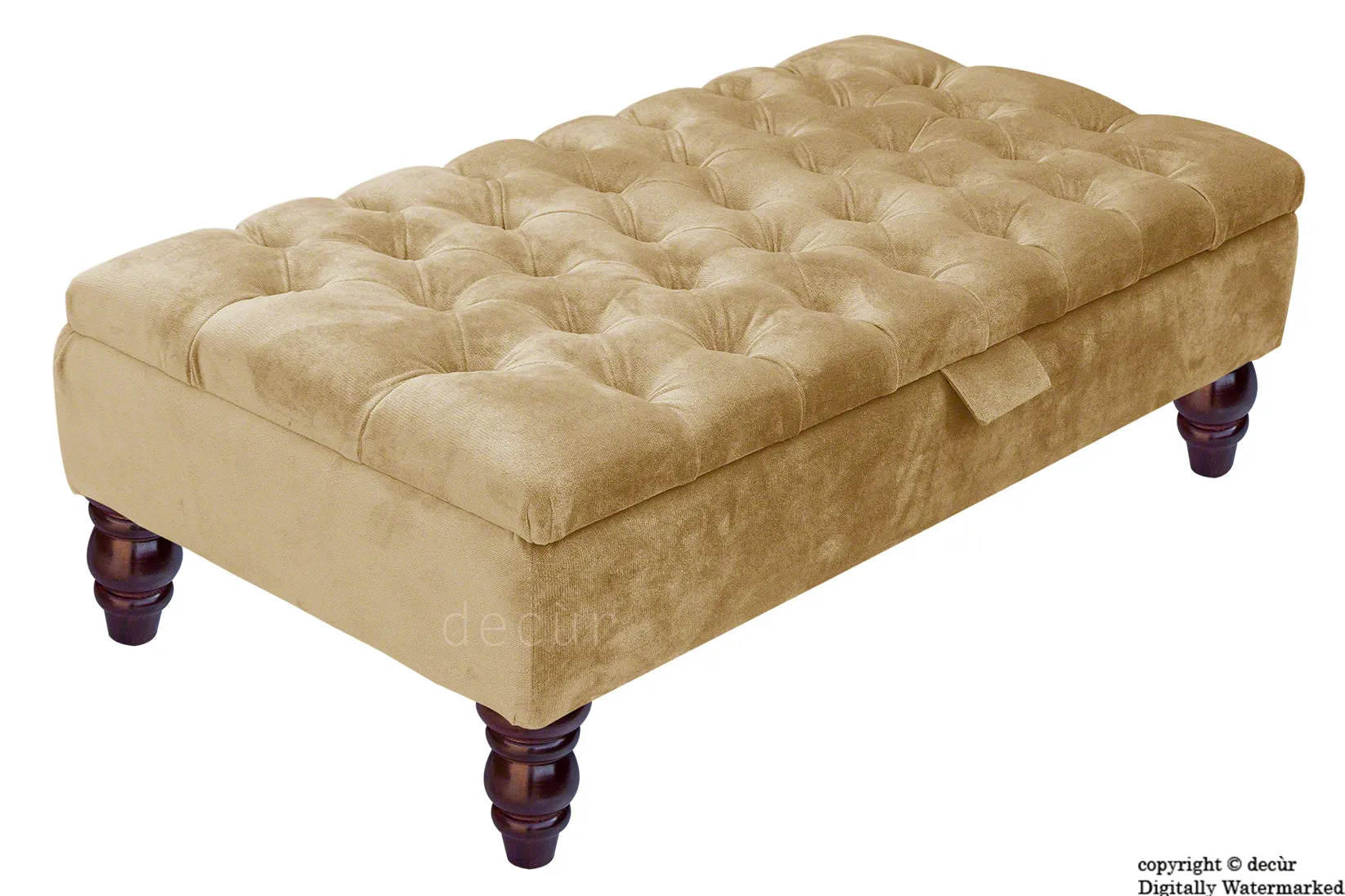 Tiffany Buttoned Velvet Footstool - Parchment with Optional Storage