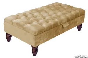Tiffany Buttoned Velvet Footstool - Parchment with Optional Storage