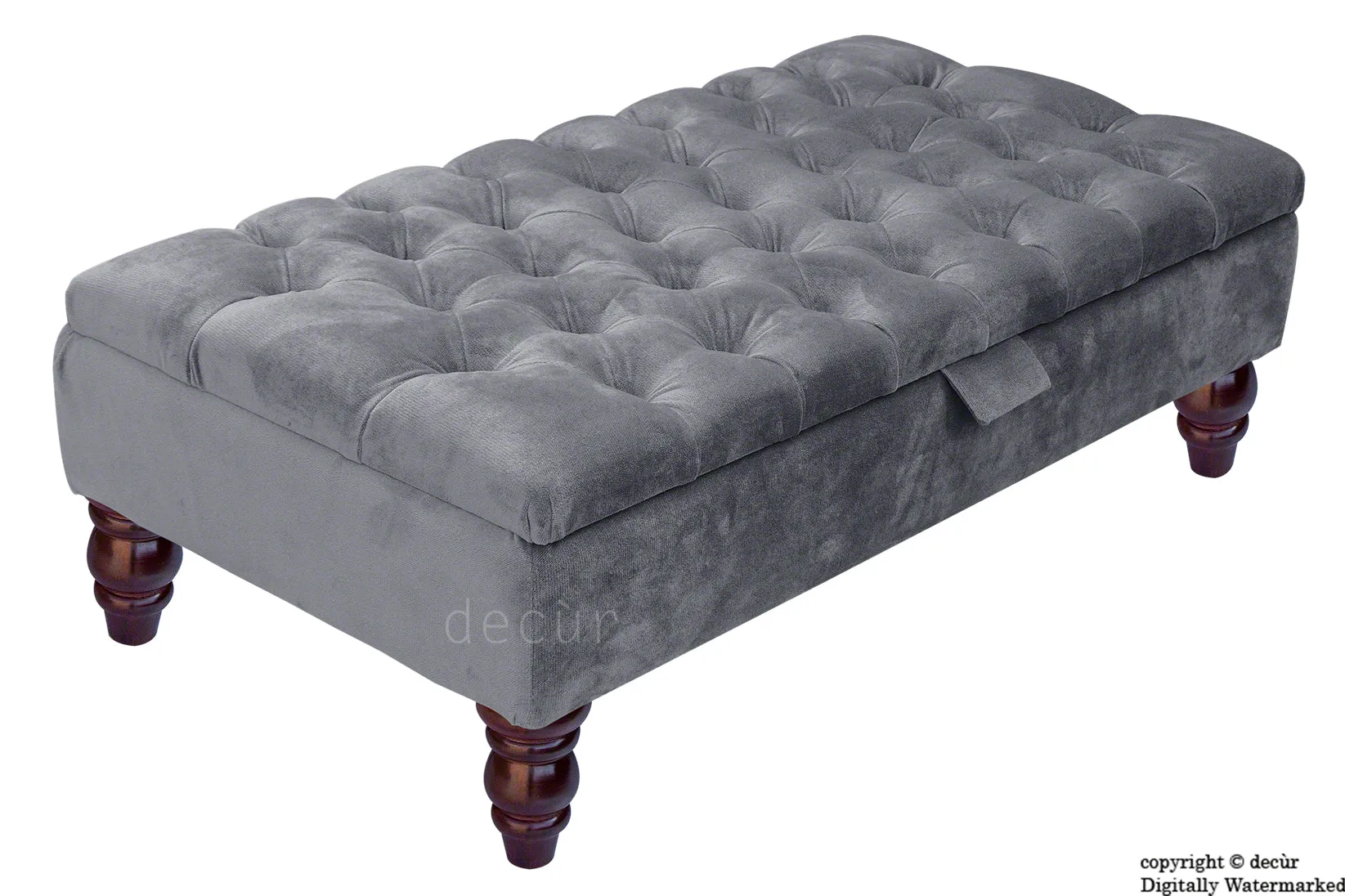Tiffany Buttoned Velvet Footstool - Seal with Optional Storage