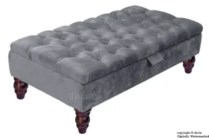 Tiffany Buttoned Velvet Footstool - Seal with Optional Storage