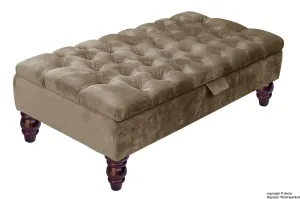 Tiffany Buttoned Velvet Footstool - Taupe with Optional Storage