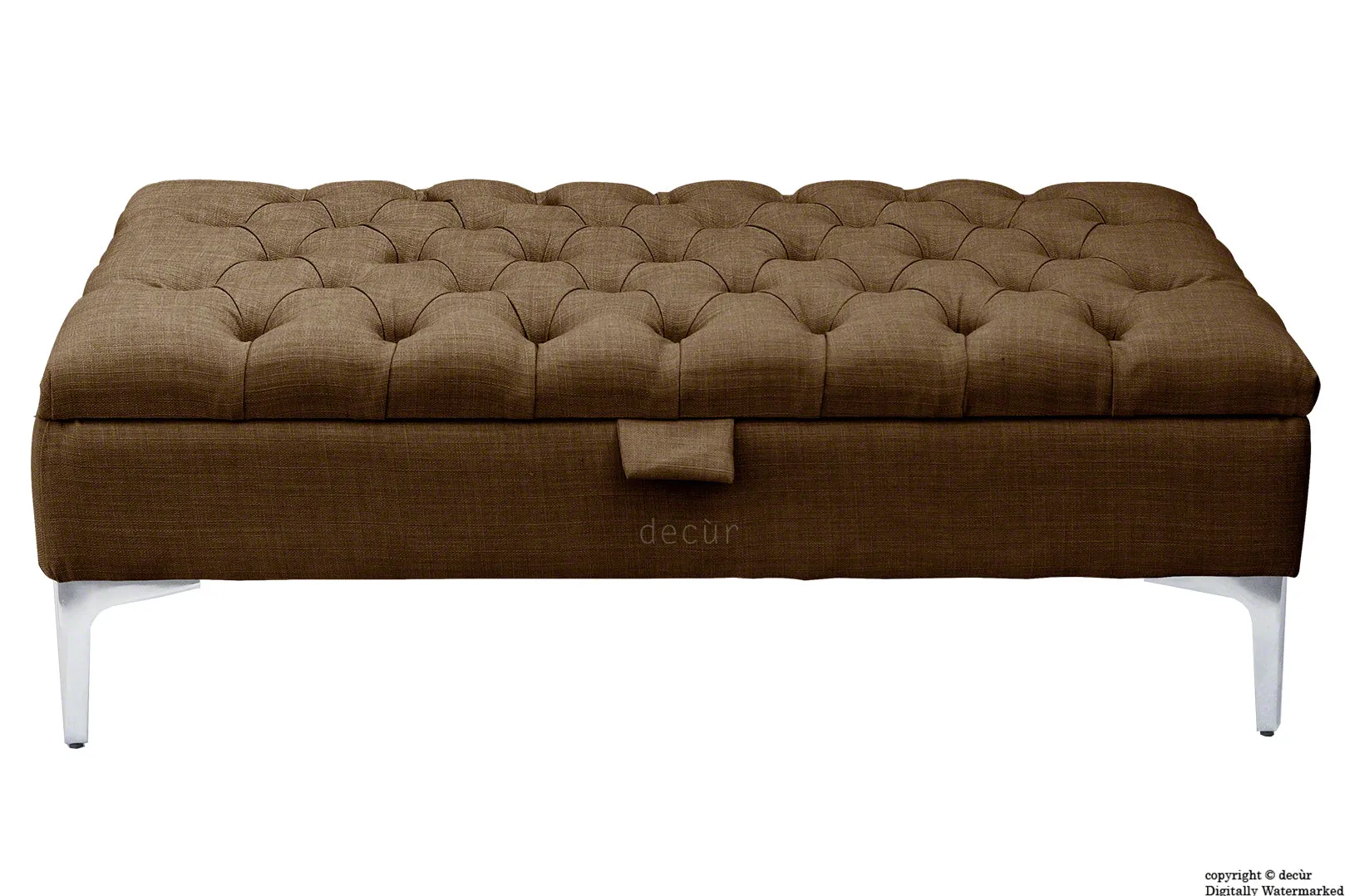 Tiffany Modern Buttoned Linen Footstool - Brown with Optional Storage