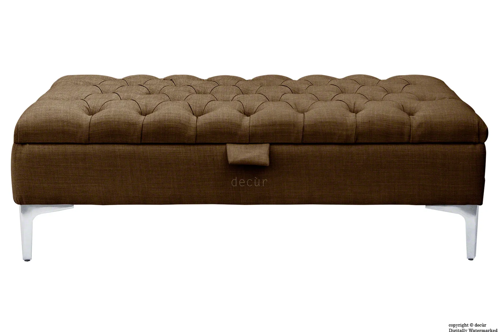 Tiffany Modern Buttoned Linen Footstool - Brown with Optional Storage