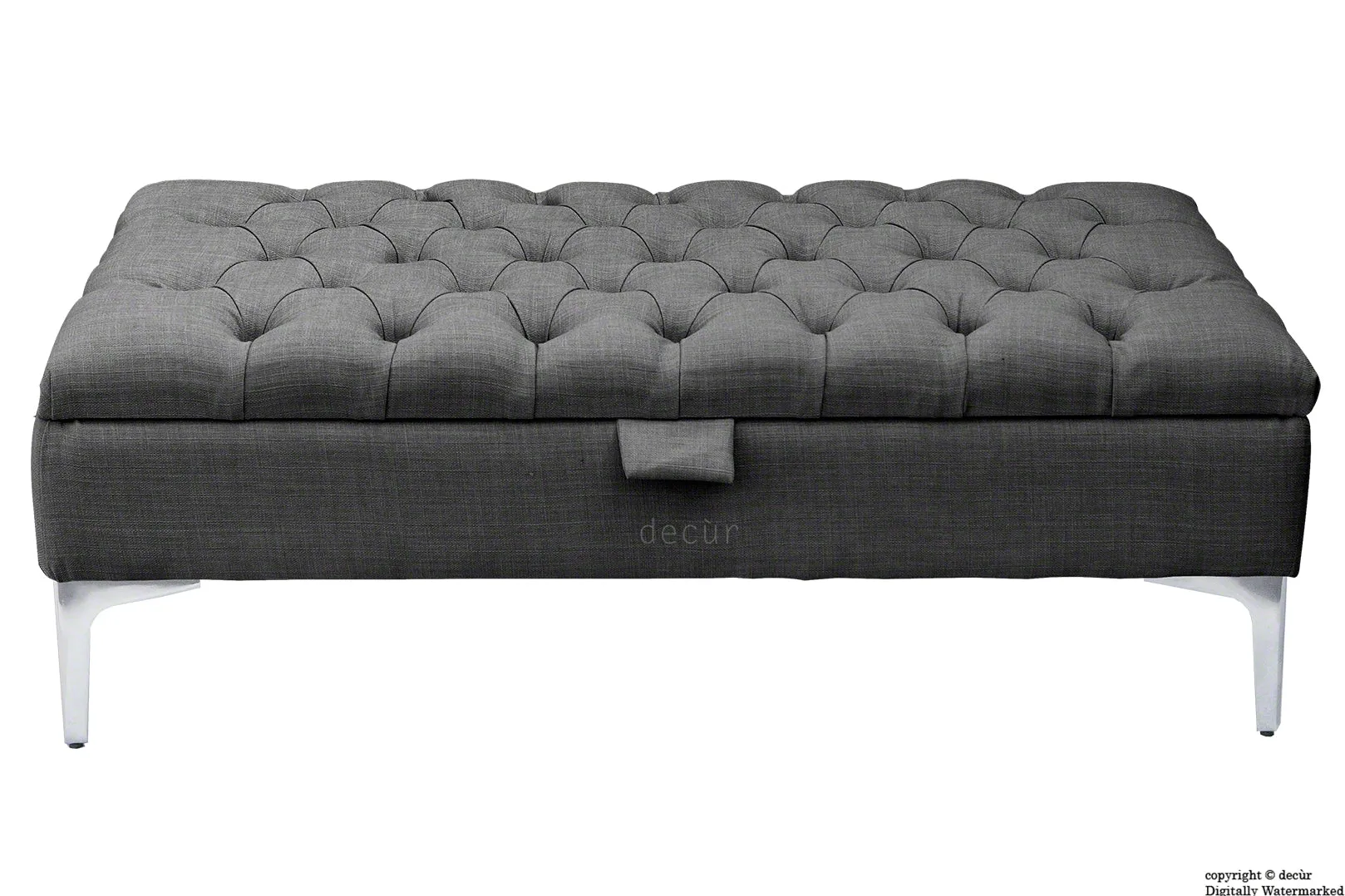 Tiffany Modern Buttoned Linen Footstool - Charcoal with Optional Storage